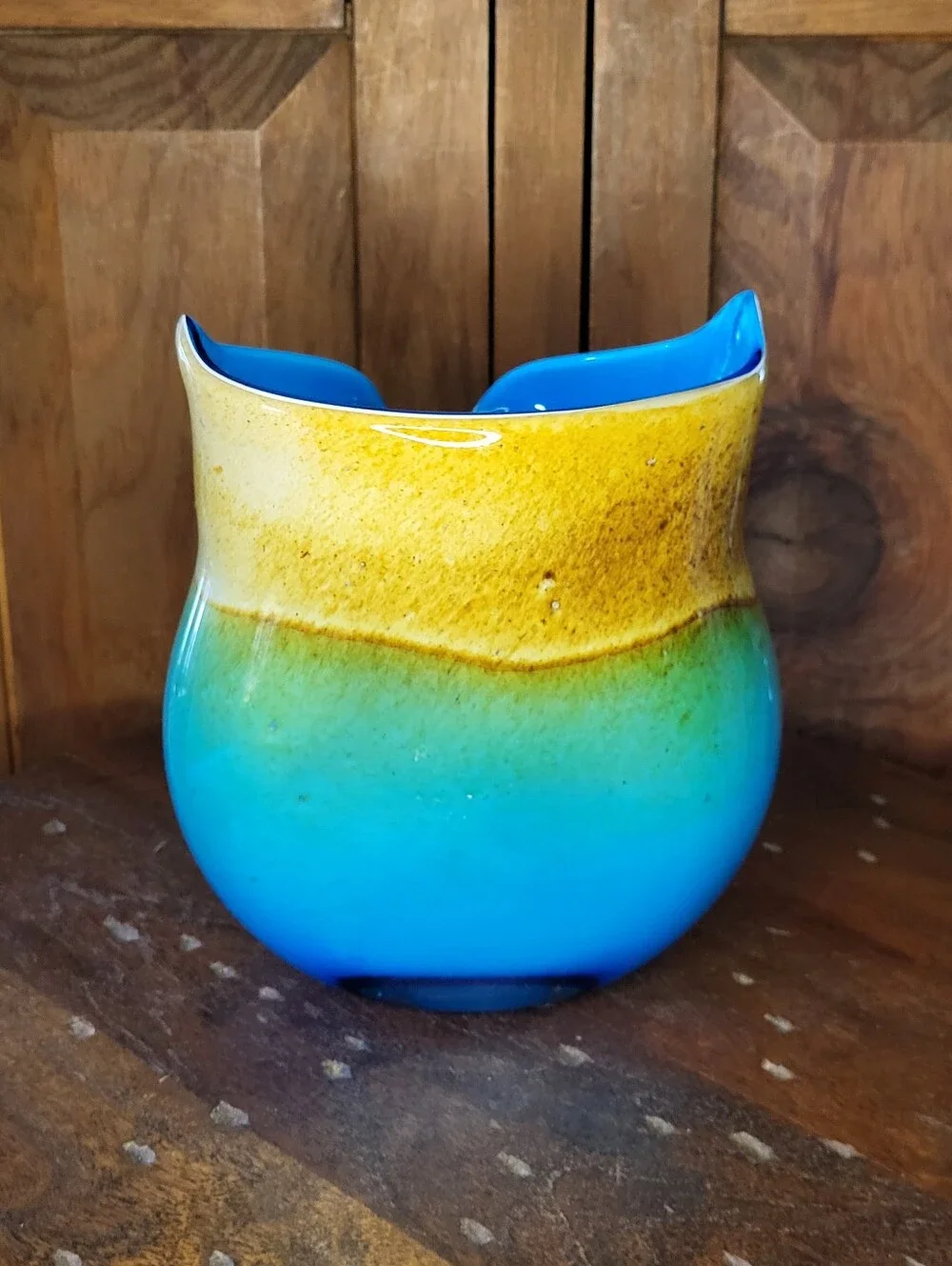 Blue and Green Glass Owl Vase